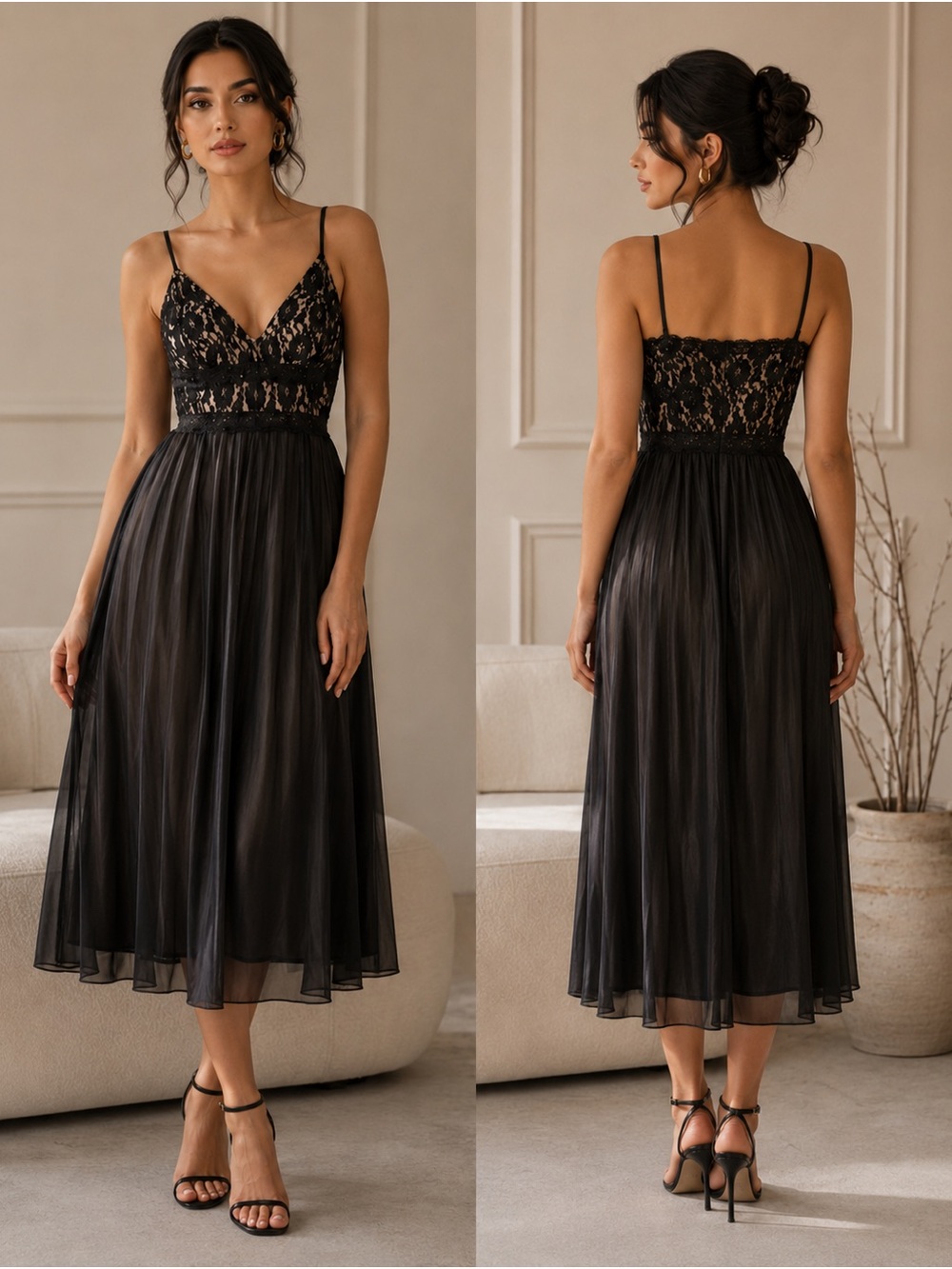 Betsy & Adam Black Lace Midi Dress Size 10